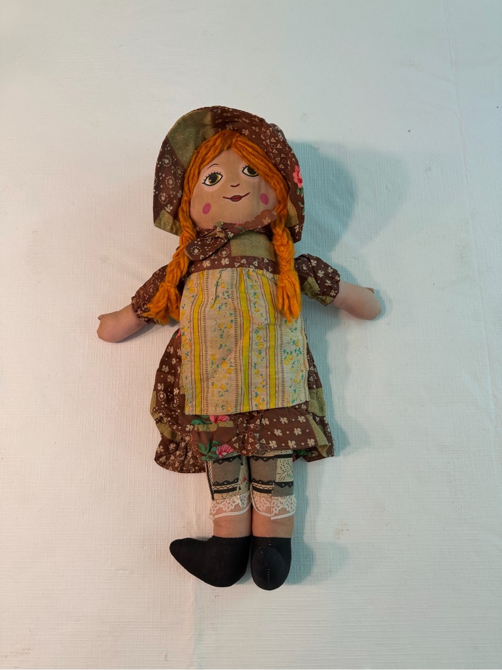 Handmade Rag Doll with Brown Dress and Orange Hair